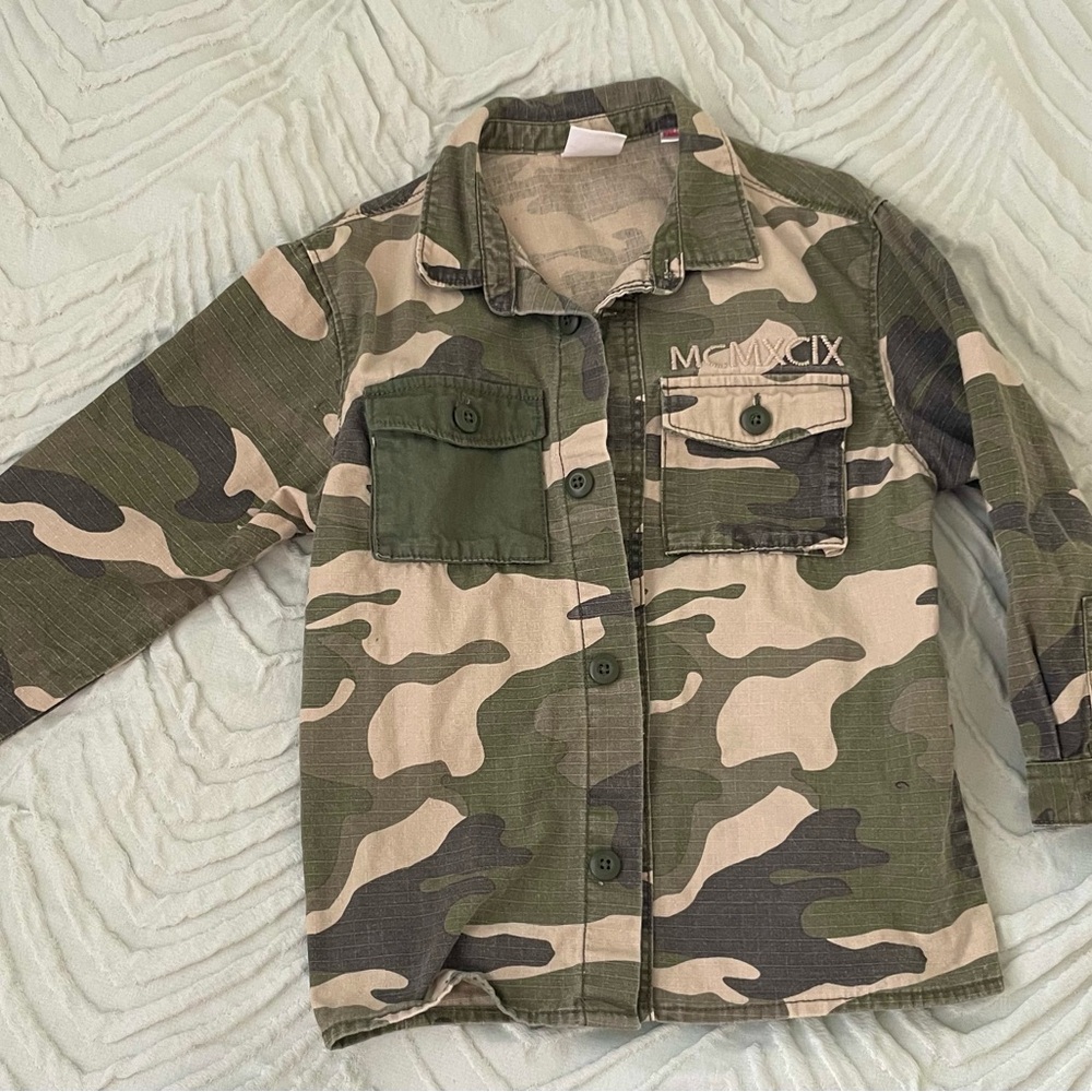 Zara Kids Green Camouflage Jean Jacket